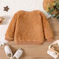 Baby Girl Cotton Long-sleeve Solid Fluffy Fleece Pullover Khaki image 2