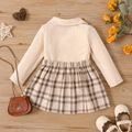 2pcs Baby Girl Solid Rib Knit Polo Neck Long-sleeve Top and Plaid Skirt Set Apricot image 2