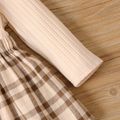 2pcs Baby Girl Solid Rib Knit Polo Neck Long-sleeve Top and Plaid Skirt Set Apricot image 5