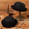 Wool Round Bowler Hat Solid Felt Derby Hat for Mom and Me Black