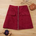Kid Girl Solid Color Zipper Design Corduroy Skirt Red
