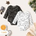 2-Pack Baby Boy 100% Cotton Long-sleeve Allover Dinosaur Print Rompers Set MultiColour image 1