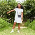 Kid Girl Cute Cat Bag Print Short-sleeve White Tee Dress White image 2