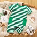 Baby Boy/Girl 95% Cotton Short-sleeve Rainbow Detail Green Striped Romper Green