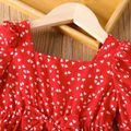 طفل صغير فتاة القلب طباعة مربع الرقبة bowknot تصميم فستان أحمر طويل الأكمام أحمر image 3