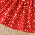 طفل صغير فتاة القلب طباعة مربع الرقبة bowknot تصميم فستان أحمر طويل الأكمام أحمر image 5
