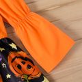 Toddler Girl Halloween Graphic Ruffled Off Shoulder Long-sleeve Splice Dress Orange
