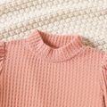 Toddler Girl Solid Color Mock Neck Waffle Long Puff-sleeve Dress Pink image 4
