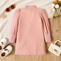 Toddler Girl Solid Color Mock Neck Waffle Long Puff-sleeve Dress Pink image 3