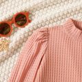 Toddler Girl Solid Color Mock Neck Waffle Long Puff-sleeve Dress Pink image 5