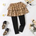 Kid Girl Leopard Print/Houndstooth Skirt Leggings Brown