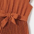Solid Swiss Dot Surplice Neck Pleated Belted Dress for Mom and Me orangered