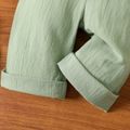 100% Cotton Baby Girl Rainbow Detail Button Front Solid Long-sleeve Belted Jumpsuit GrayGreen
