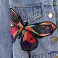 Kid Girl 100% Cotton Butterfly Embroidered Lapel Collar Denim Jacket DENIMBLUE