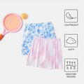 Activewear Polyester Spandex Fabric Toddler Girl Tie Dyed Breathable Soft Pleated Skirt Blue