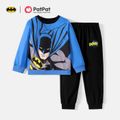 Batman 2pcs Kid Boy Character Print Pullover Sweatshirt and Letter Print Black Pants Set Deep Blue