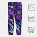 Activewear Polyester Spandex Fabric Kid Girl Colorblock Geo Print Quick Dry Elasticized Leggings COLOREDSTRIPES