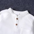 2pcs Toddler Boy Preppy style Button Pocket Design Raglan Sleeve White Shirt and Plaid Pants Set White