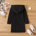 Toddler Girl Solid Color Button Design Ruched Long-sleeve Hooded Dress Black