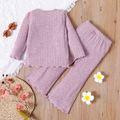2pcs Toddler Girl Ruffled Lettuce Trim Long-sleeve Solid Color Tee and Flared Pants Set Pink