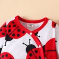 2pcs Baby Girl Allover Red Ladybug Print Long-sleeve Snap Jumpsuit with Headband Set Red-2 image 3