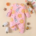 Baby Boy/Girl Allover Cookie Print Long-sleeve Snap Jumpsuit Pink