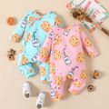 Baby Boy/Girl Allover Cookie Print Long-sleeve Snap Jumpsuit Pink