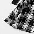 Family Matching Long-sleeve Solid Rib Knit Spliced Plaid Dresses and Shirts Sets BlackandWhite