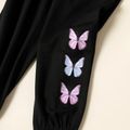 2pcs Toddler Girl Butterfly Print Crop Sweatshirt and Elasticized Pants Set Black
