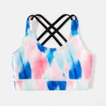 Activewear Polyester Spandex Fabric Kid Girl Tie Dyed Crisscross Back Breathable Tank Tops powderblue image 1