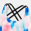 Activewear Polyester Spandex Fabric Kid Girl Tie Dyed Crisscross Back Breathable Tank Tops powderblue