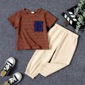 2pcs Toddler Boy Casual Stripe Pocket Design Tee and Pants Set Multi-color