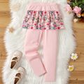 Pretty Kid Girl Floral Decor Solid Leggings Pink image 1