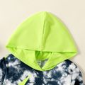 2pcs Kid Boy Tie Dyed Colorblock Hoodie Sweatshirt and Pants Set Green