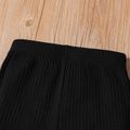 Toddler Girl Sweet Solid Color Ribbed Flared Pants Black