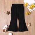 Toddler Girl Sweet Solid Color Ribbed Flared Pants Black