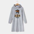 Figure & Letter Print Grey Long-sleeve Hoodie Dress for Mom and Me Grey
