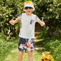 2pcs Kid Boy Colorblock Tie Dyed Letter Print Short-sleeve Tee and Elasticized Shorts Set ColorBlock