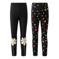 Kid Girl Floral Print/Colorful Polka Dots Black Leggings Black