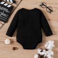 Baby Girl Long-sleeve Striped Romper with Colorblock Pocket Black
