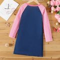 Fashionable Kid Girl Striped Colorful Butterfly Long-sleeve Dress Pink