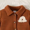 Baby Boy/Girl Rainbow Design Button Front Solid Grid Textured Long-sleeve Jumpsuit Brown image 4