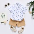 Toddler Boy 2pcs Sailboat Allover Lapel Collar Short-sleeve White Shirt Top and Khaki Shorts Set White