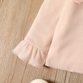 2pcs Toddler Girl Ruffled Button Design Waffle Long-sleeve Tee and Bowknot Decor Skirt Set Brown