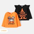 2-Pack Toddler Girl Halloween Letter Print Long-sleeve Cotton Tee Multi-color image 1