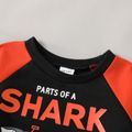 2pcs Toddler Boy Letter Shark Print Raglan Sleeve Pullover Sweatshirt and Ripped Denim Jeans Set Color block