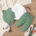 3-Pack Baby Boy Gentleman Party Outfits 100% Cotton Long-sleeve Bow Tie Decor Shirt and Swallowtail Vest with Pants Set Army green