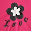 2pcs Kid Girl Floral Pacth Design Twist Knot Hoodie Sweatshirt and Leggings Set Hot Pink