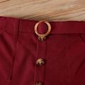 2pcs Baby Girl 95% Cotton Rib Knit Mock Neck Long-sleeve Top and Button Front Ruffle Hem Skirt Set WineRed image 5