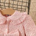 Baby Girl Allover Pink 3D Floral Textured Ruffle Collar Bow Front Single Breasted Long-sleeve Coat Pink